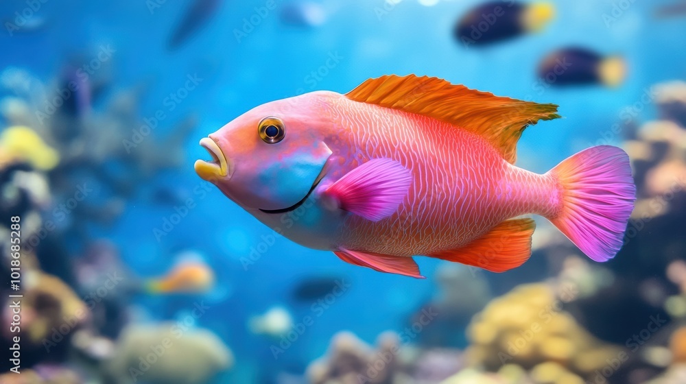 Vibrant Pink Fish Swimming in Clear Ocean Water Vibrant Pink Fish Swimming in Clear Ocean Water