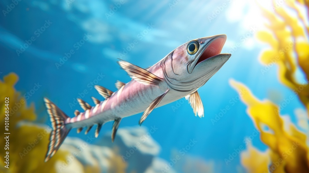 Naklejka premium Vibrant Fish Swimming in Underwater Ocean Scene