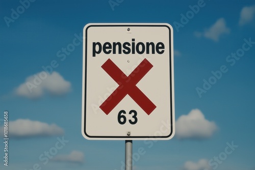 Retirement sign with cancellation at 63 (Italian)
A street sign in Italian with 