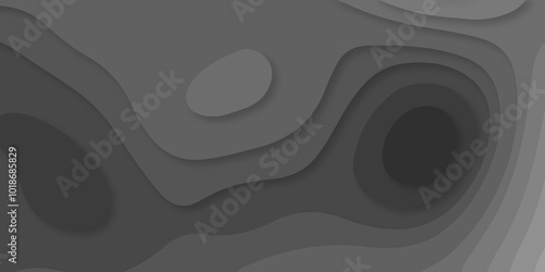 Vector black art papercut design Topographic geometric map relief texture with curved layers. Abstract luxury white modern 3d papercut, topography map circle and wave line smooth multilayer pattern. 