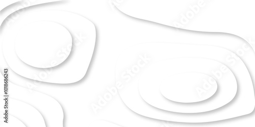 Vector white art papercut design Topographic geometric map relief texture with curved layers. Abstract luxury white modern 3d papercut, topography map circle and wave line smooth multilayer pattern. 