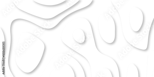 Vector white art papercut design Topographic geometric map relief texture with curved layers. Abstract luxury white modern 3d papercut, topography map circle and wave line smooth multilayer pattern. 