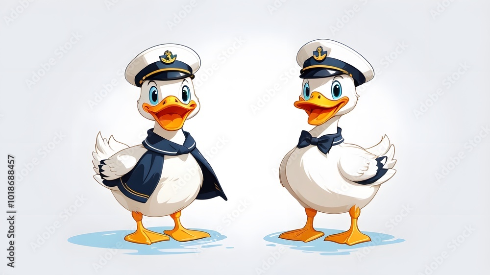 Fototapeta premium Adorable Cartoon Duck with Tiny Sailor Hat Quacking Cheerfully