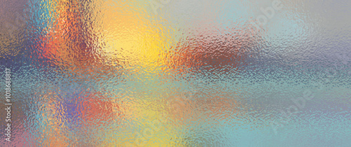 Abstract modern poster with evening city and blurred glass texture. Artistic vector bokeh background for flyers, cards, poster, cover,  interior design. Futuristic landscape illustration. Sunset, sky.