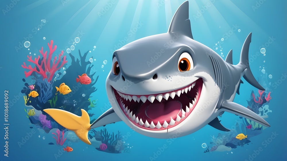 Cartoon Shark Blowing Bubbles with a Big Grin and Playful Expression Cartoon Shark Blowing Bubbles with a Big Grin and Playful Expression