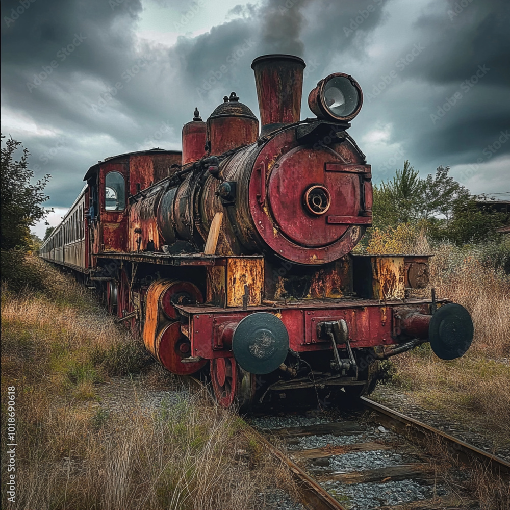 Fototapeta premium Eine alte Lokomotive auf verlassenen Gleisen