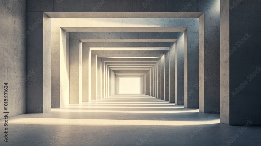 A 3D illustration and rendering of an abstract, architectural minimalistic background featuring a contemporary showroom. The scene showcases a modern concrete exhibition tunnel with clean lines
A 3D illustration and rendering of an abstract, architectural minimalistic background featuring a contemporary showroom. The scene showcases a modern concrete exhibition tunnel with clean lines