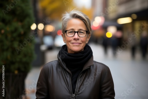 Mature beautiful woman with glasses over blur background. Shallow depth of field.