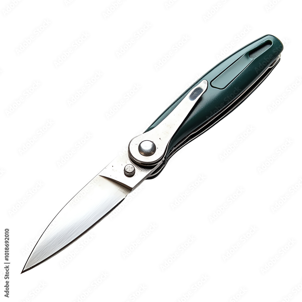 A sleek folding knife with a stainless steel blade and a modern green handle, perfect for everyday use and outdoor activities.