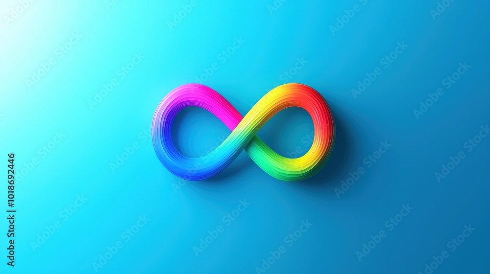 Colorful infinity symbol on a vibrant blue background, representing endless possibilities and creativity. Colorful infinity symbol on a vibrant blue background, representing endless possibilities and creativity.