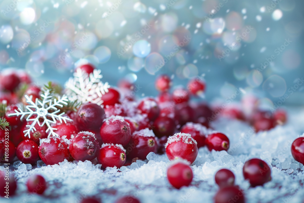 A close up of red berries with snow on them A close up of red berries with snow on them