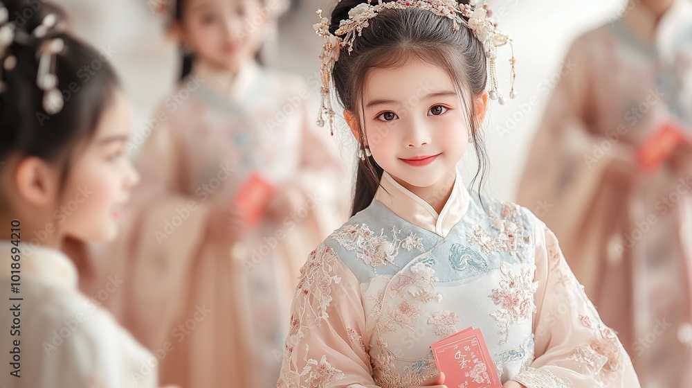 Young girls in traditional attire celebrating. Young girls in traditional attire celebrating.