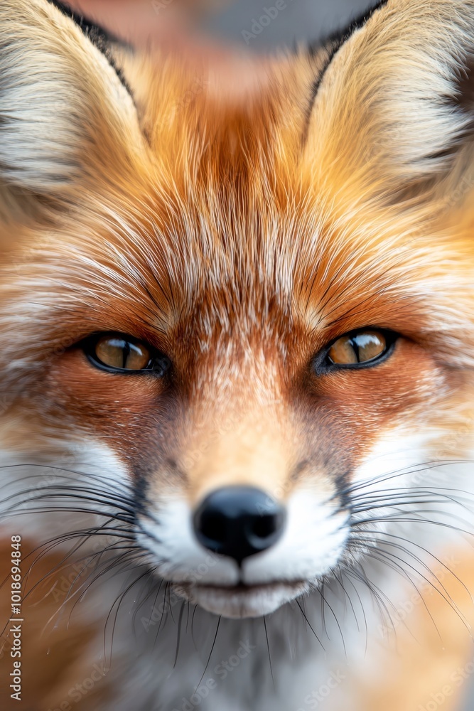 Fototapeta premium A tight shot of a red fox's face showing a hazy expression