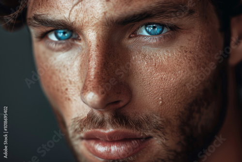 A man with a beard and blue eyes