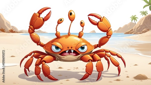 Silly Cartoon Crab Scutt ling Along the Beach with a Smile photo