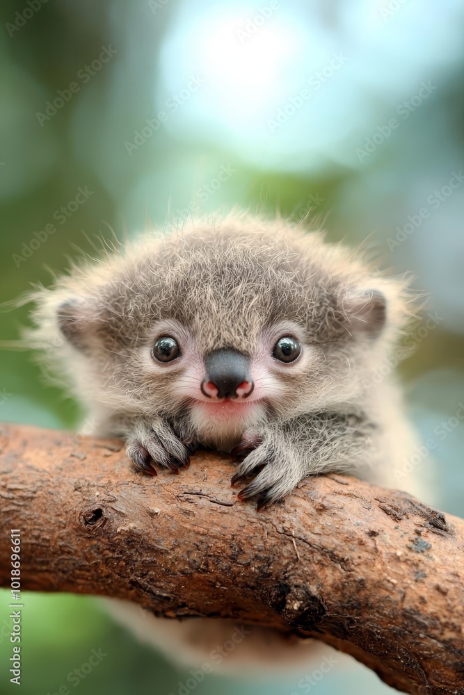 Fototapeta premium A tight shot of a small animal on a tree branch against a softly blurred backdrop