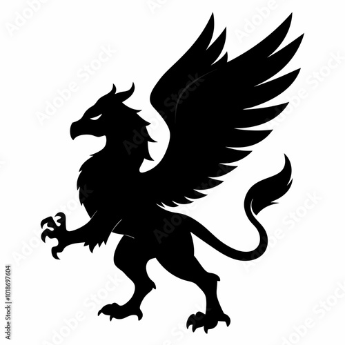 A griffin with wings spread wide silhouette vector illustration on white background