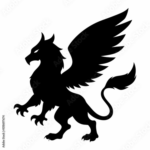 A griffin with wings spread wide silhouette vector illustration on white background