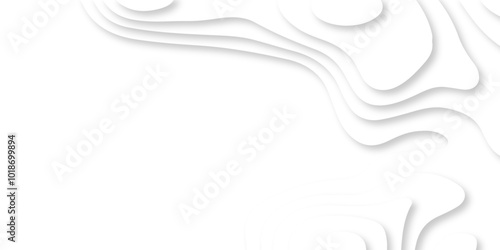 Vector white art papercut design Topographic geometric map relief texture with curved layers. Abstract luxury white modern 3d papercut, topography map circle and wave line smooth multilayer pattern. 