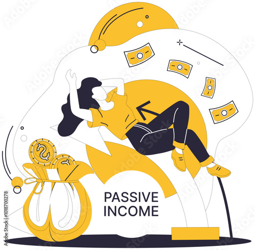 Passive income vector illustration. Earn, silent command, echoes through corridors passive income channels Making money, gentle breeze, caresses sails steering ship passive income Investing, silent