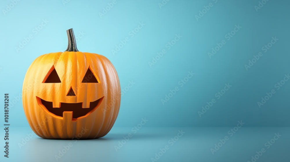 An unlit Halloween Jack O Lantern isolated on a widescreen pale blue background An unlit Halloween Jack O Lantern isolated on a widescreen pale blue background