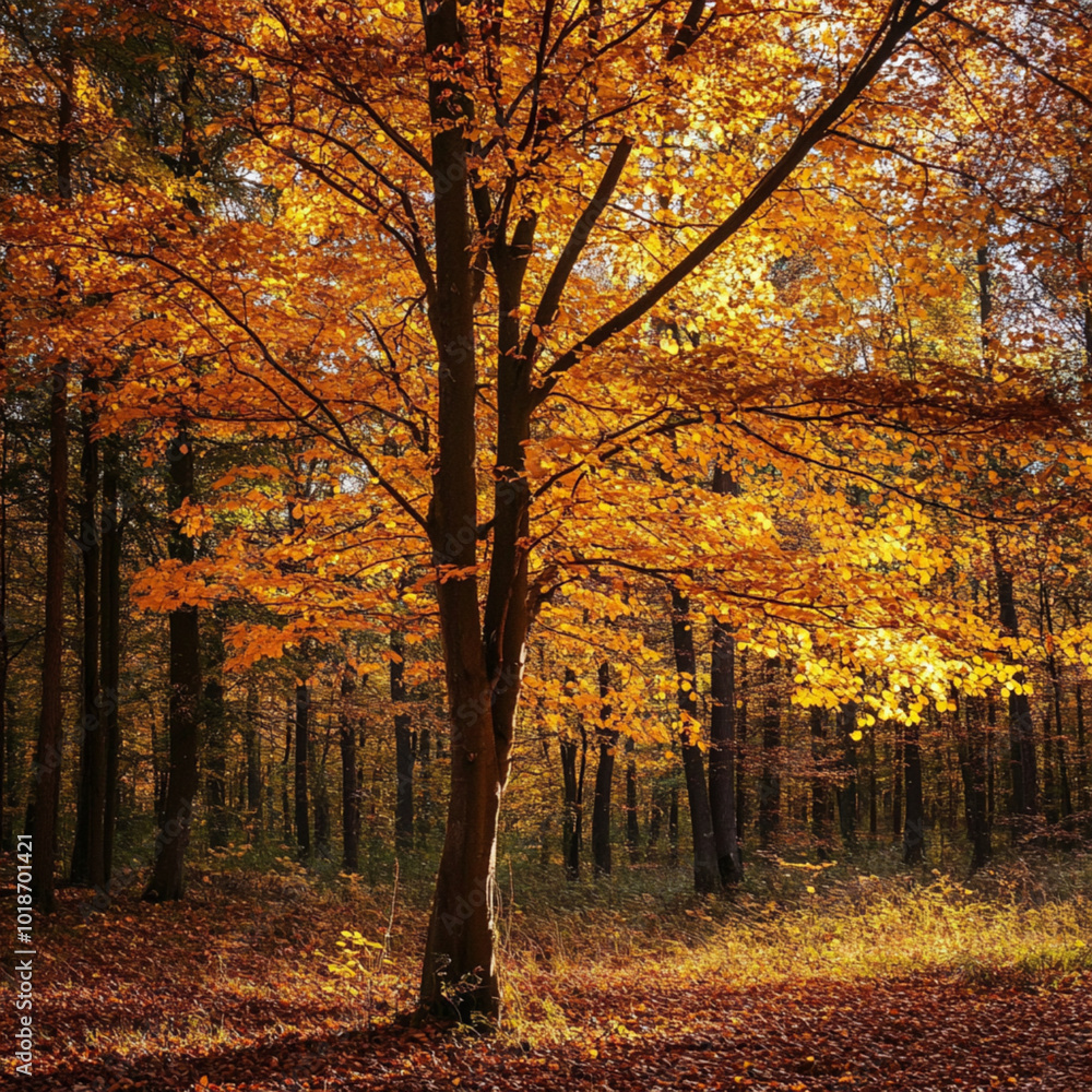 Obraz premium Ein Herbstwald mit buntem Laub
