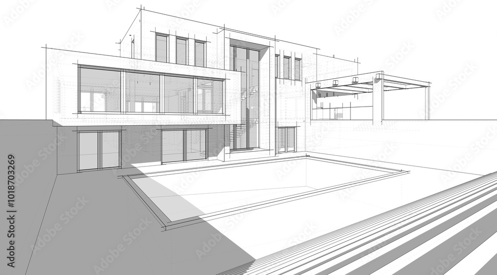 Sketch of modern house 3d rendering Sketch of modern house 3d rendering