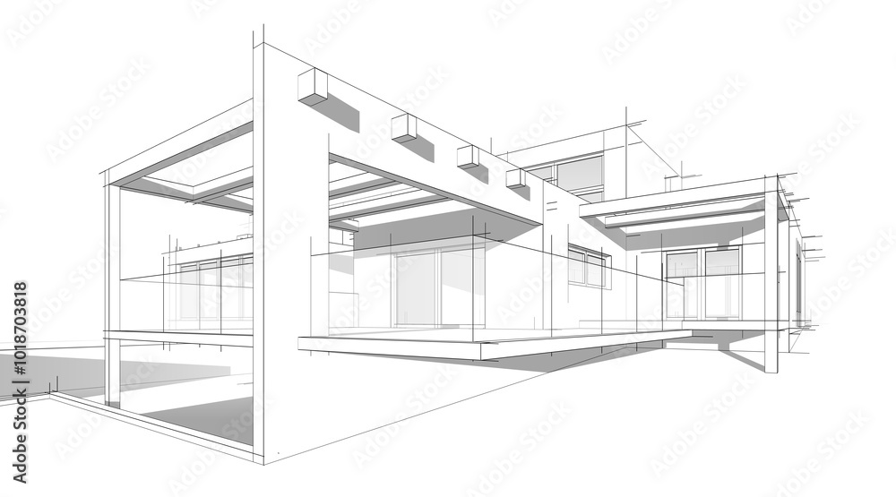 Sketch of modern house 3d rendering Sketch of modern house 3d rendering