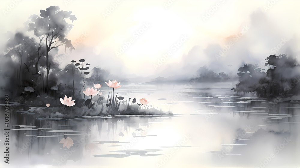 Fototapeta premium Lotus Pond under Moonlight