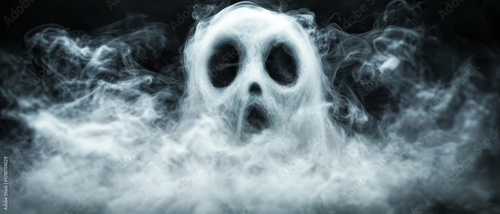 A spectral figure, complete with wisps of smoke emanating from its mouth, is distinctly depicted in this monochrome photograph A spectral figure, complete with wisps of smoke emanating from its mouth, is distinctly depicted in this monochrome photograph