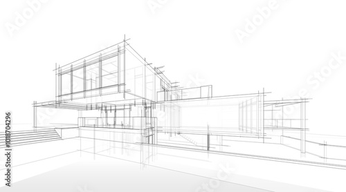 Sketch of modern house 3d rendering