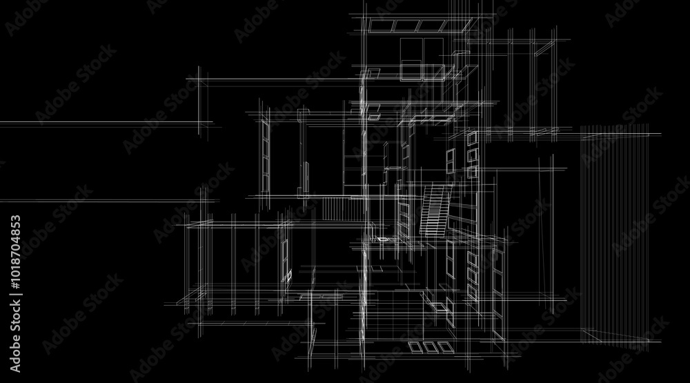 Sketch of modern house 3d rendering Sketch of modern house 3d rendering