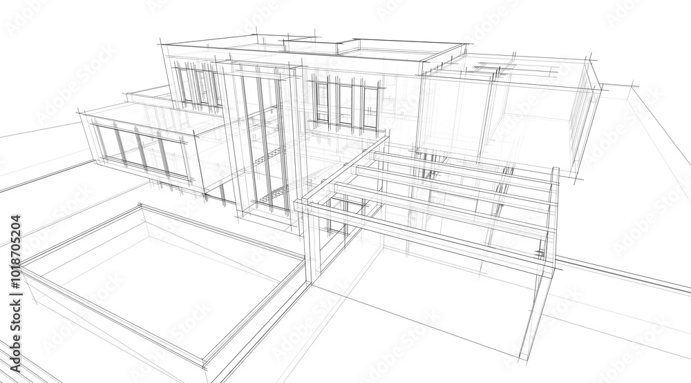 Sketch of modern house 3d rendering Sketch of modern house 3d rendering