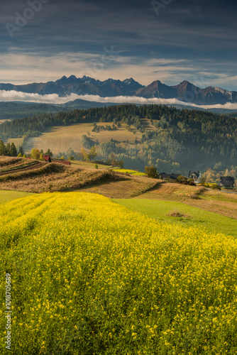 Misty Autumn Morning View of Tatras Mountains from Pieniny Park