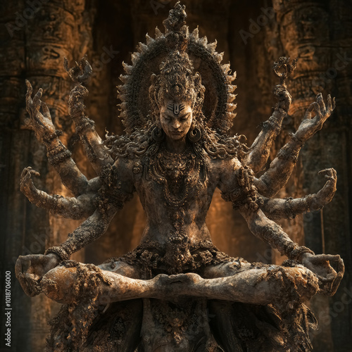 Cambodian, Khmer religious, jeyvoraman VII, bayorn, lord visnu,Shiva performs the cosmic of creation, preservation, and destruction photo