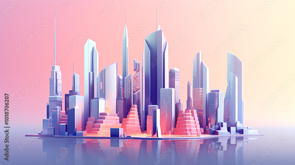 Isometric bustling scene of future city Isometric bustling scene of future city
