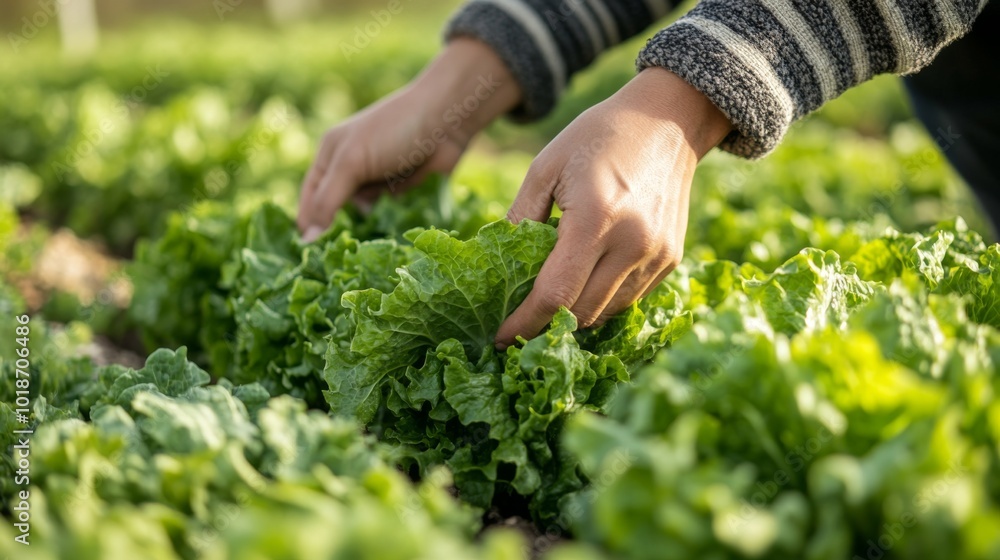 Close-up of Hand Picking Fresh Green Lettuce from a Garden Close-up of Hand Picking Fresh Green Lettuce from a Garden
