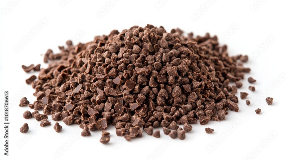 Chocolate Crumbs - Small Crumbs of Chocolate on White Background Chocolate Crumbs - Small Crumbs of Chocolate on White Background