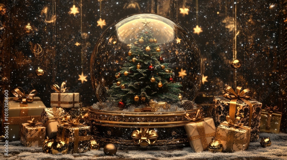 Christmas snow globe festive winter scene. New Year and Christmas background Christmas snow globe festive winter scene. New Year and Christmas background