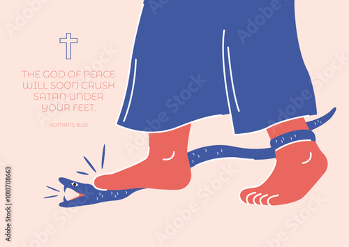 Jesus crushes the snake with feet