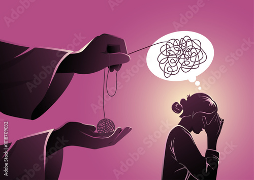 Jesus unraveling the thread of woman's anxiety stress