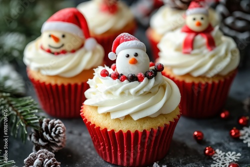 Christmas Cupcakes Set with Confectionery Decorations for Festive Holiday Food