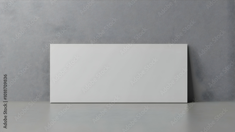 Blank White Canvas Leaning Against a Grey Wall, Minimalist Mockup for Design Presentation Blank White Canvas Leaning Against a Grey Wall, Minimalist Mockup for Design Presentation