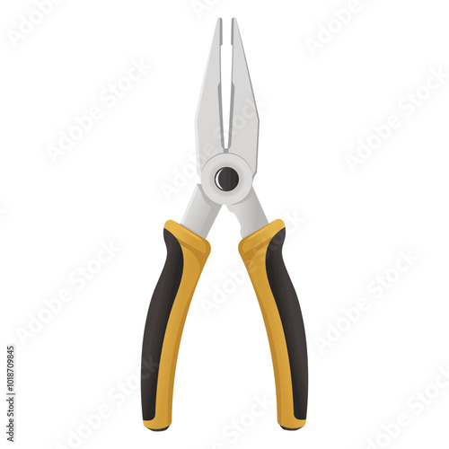 A pair of pliers with black and yellow handles, isolated on a white background. Vector illustration