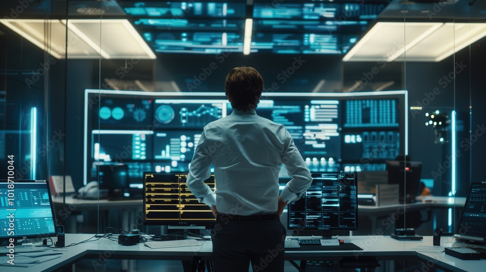 Modern Control Room with Data Visualizations Modern Control Room with Data Visualizations