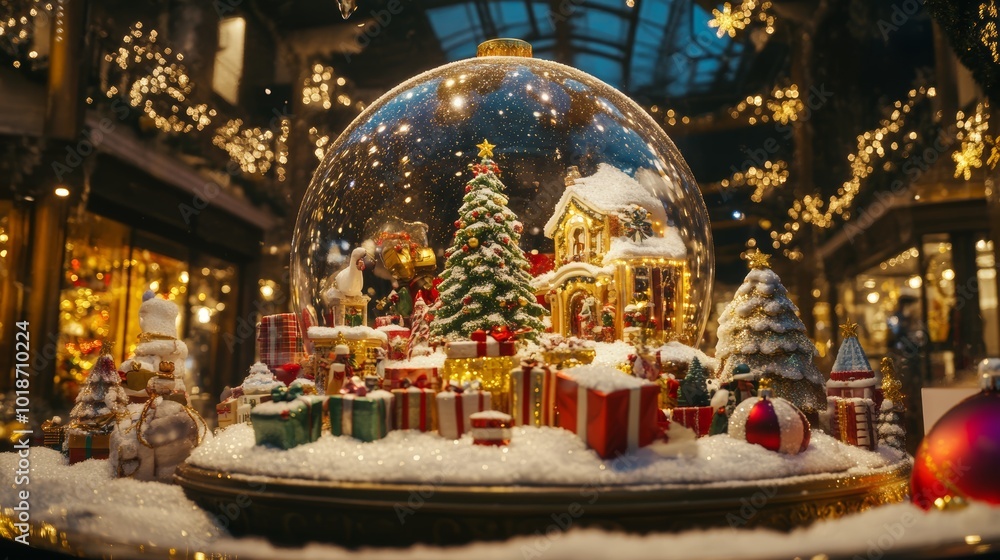 Obraz premium Christmas snow globe festive winter scene. New Year and Christmas background