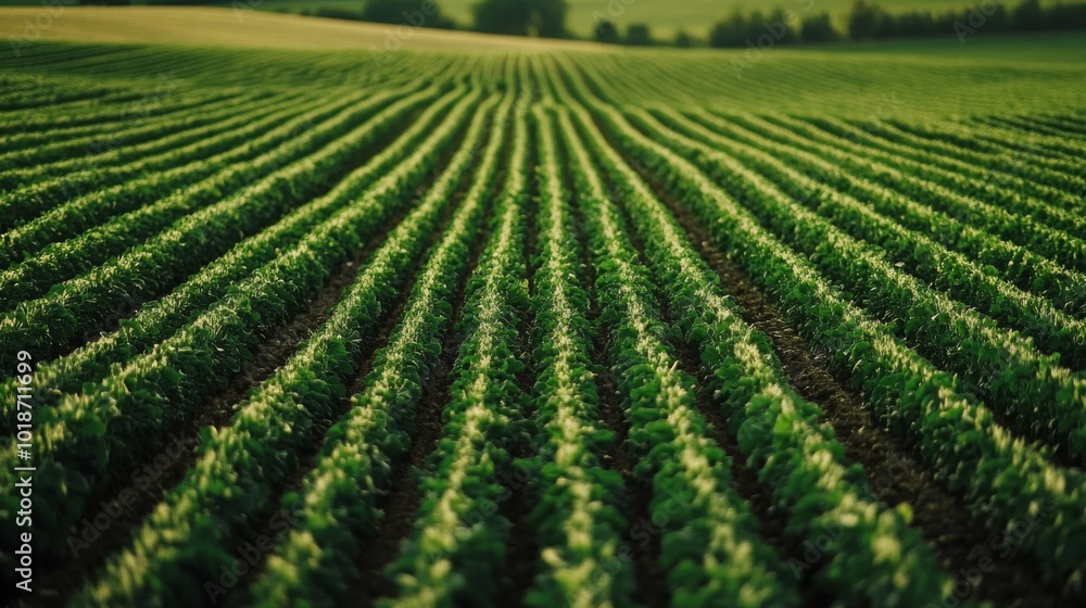 Lush Green Rows of Crops in a Vast Field Lush Green Rows of Crops in a Vast Field