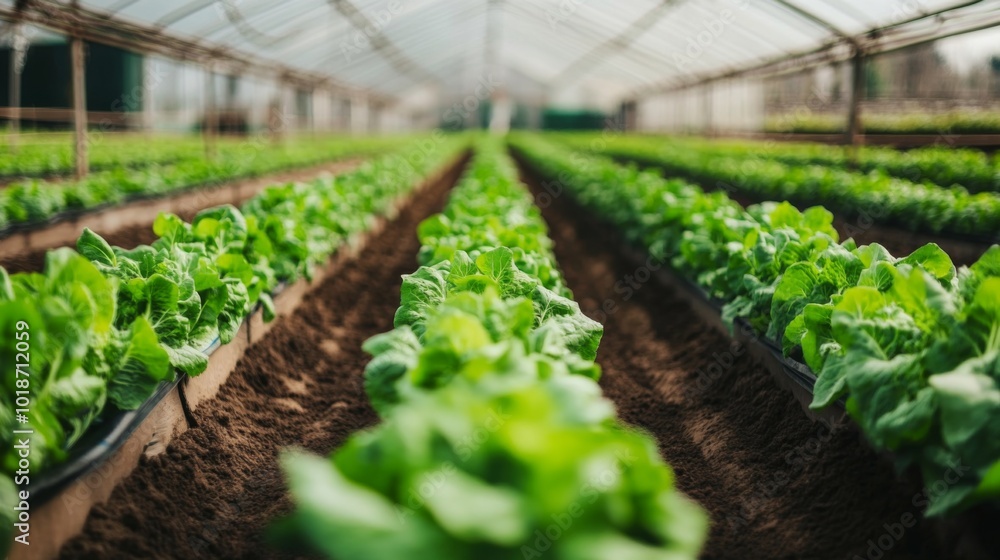 Rows of Lush Green Lettuce Growing in a Greenhouse Rows of Lush Green Lettuce Growing in a Greenhouse