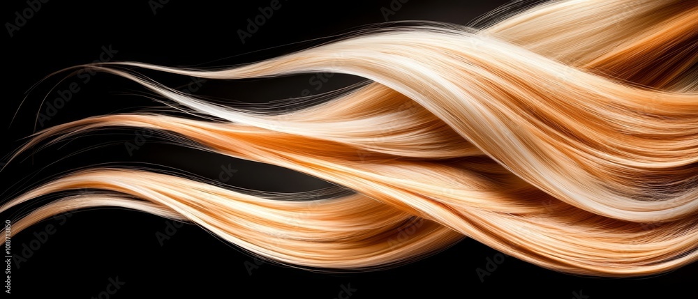 A tight shot of blonde hair against a black backdrop, featuring clipped strands of light brown and light blonde hues A tight shot of blonde hair against a black backdrop, featuring clipped strands of light brown and light blonde hues