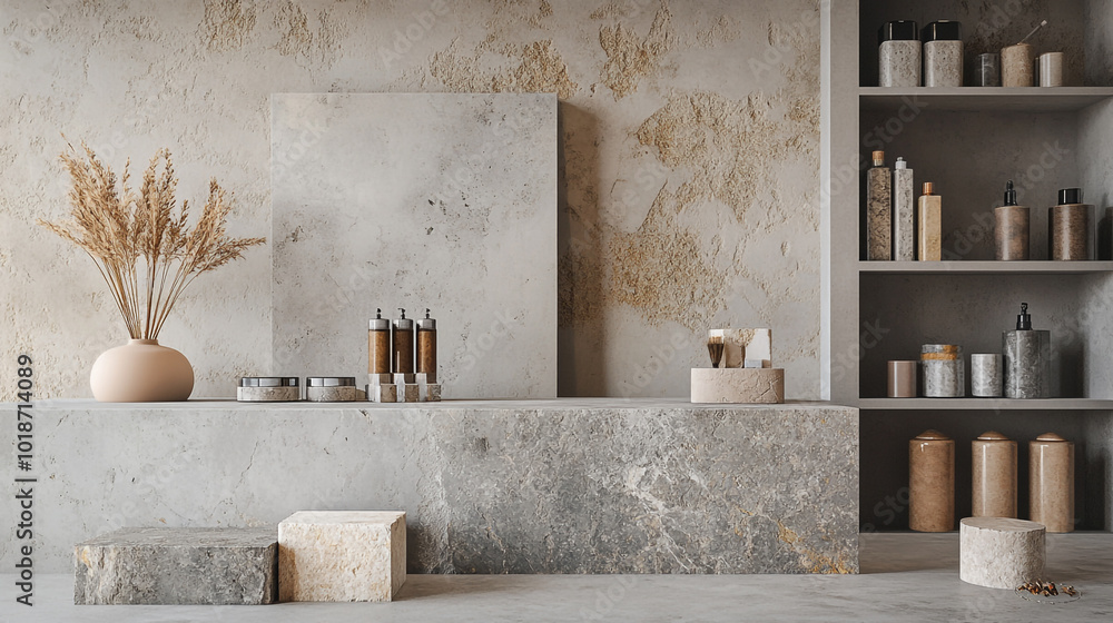 Obraz premium Modern interior design featuring minimalist decor and natural elements in a neutral-toned space